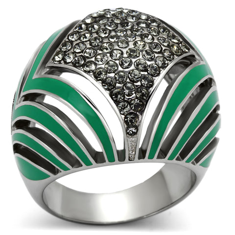 TK839 - Stainless Steel Ring High polished (no plating) Women Top Grade Crystal Black Diamond