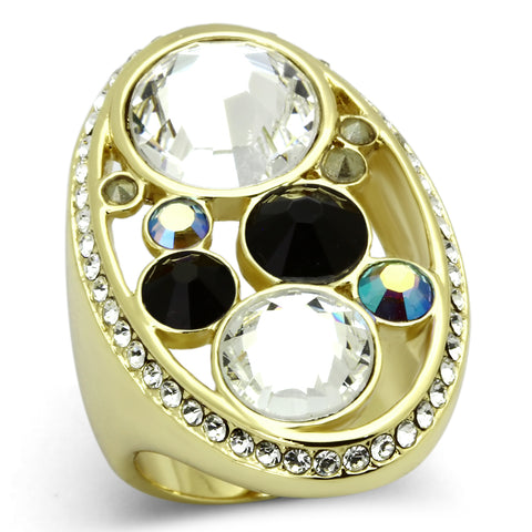 TK857 - Stainless Steel Ring IP Gold(Ion Plating) Women Top Grade Crystal Multi Color
