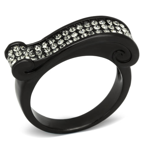 TK862 - Stainless Steel Ring IP Black(Ion Plating) Women Top Grade Crystal Black Diamond