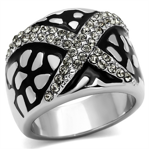 TK921 - Stainless Steel Ring High polished (no plating) Women Top Grade Crystal Black Diamond
