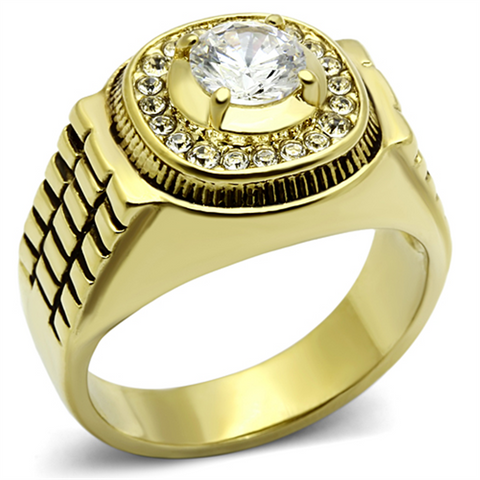 TK948G - Stainless Steel Ring IP Gold(Ion Plating) Men AAA Grade CZ Clear