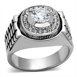 TK948 - Stainless Steel Ring High polished (no plating) Men AAA Grade CZ Clear