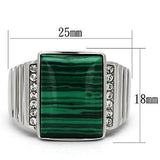 TK953 - Stainless Steel Ring High polished (no plating) Men Synthetic Emerald