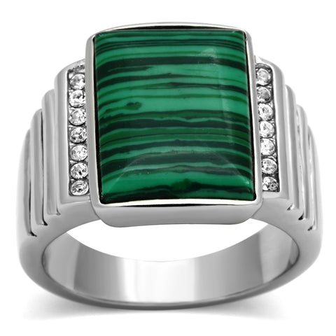 TK953 - Stainless Steel Ring High polished (no plating) Men Synthetic Emerald