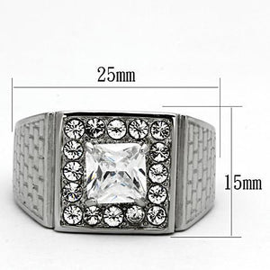 TK955 - Stainless Steel Ring High polished (no plating) Men AAA Grade CZ Clear