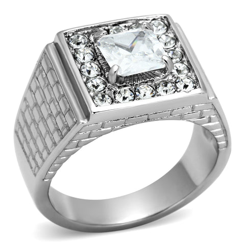 TK955 - Stainless Steel Ring High polished (no plating) Men AAA Grade CZ Clear