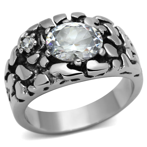 TK959 - Stainless Steel Ring High polished (no plating) Men AAA Grade CZ Clear