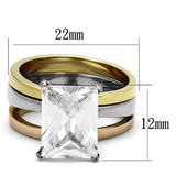 TK962 - Stainless Steel Ring Three Tone IP?IP Gold & IP Rose Gold & High Polished) Women AAA Grade CZ Clear