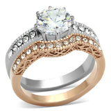 TK966 - Stainless Steel Ring Two-Tone IP Rose Gold Women AAA Grade CZ Clear