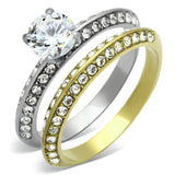 TK967 - Stainless Steel Ring Two-Tone IP Gold (Ion Plating) Women AAA Grade CZ Clear