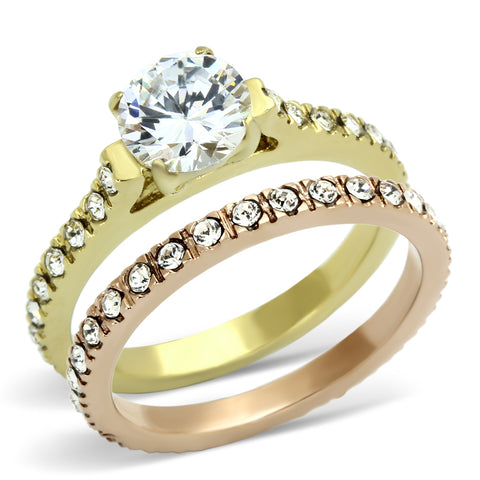 TK968 - Stainless Steel Ring IP Gold & IP Rose Gold (Ion Plating) Women AAA Grade CZ Clear