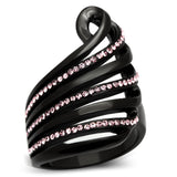 TK977 - Stainless Steel Ring IP Black(Ion Plating) Women Top Grade Crystal Light Rose
