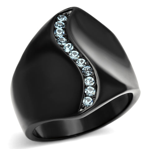 TK991 - Stainless Steel Ring IP Black(Ion Plating) Women Top Grade Crystal Sea Blue