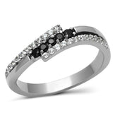 TK996 - Stainless Steel Ring High polished (no plating) Women AAA Grade CZ Black Diamond
