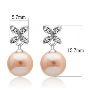 TS040 - 925 Sterling Silver Earrings Rhodium Women Synthetic Light Rose