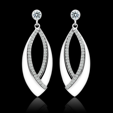 TS054 - 925 Sterling Silver Earrings Rhodium Women AAA Grade CZ Clear
