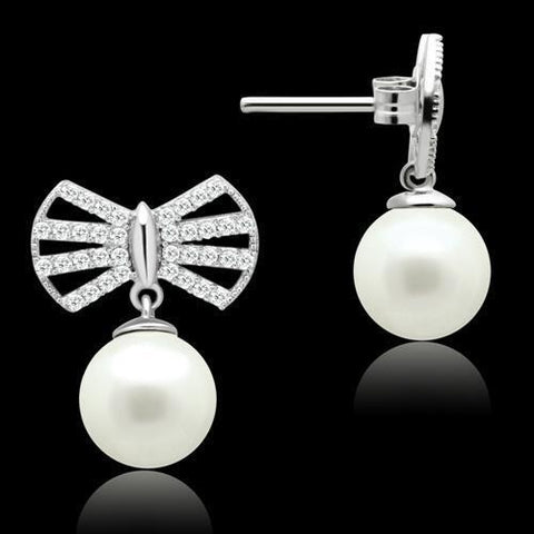 TS063 - 925 Sterling Silver Earrings Rhodium Women Synthetic White