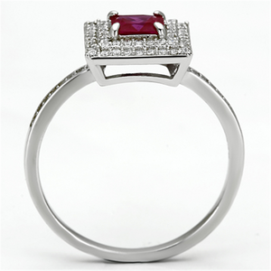 TS102 - 925 Sterling Silver Ring Rhodium Women Synthetic Ruby