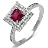 TS102 - 925 Sterling Silver Ring Rhodium Women Synthetic Ruby