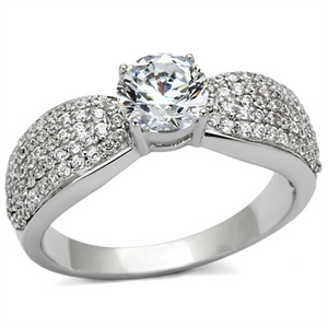 TS119 - 925 Sterling Silver Ring Rhodium Women AAA Grade CZ Clear