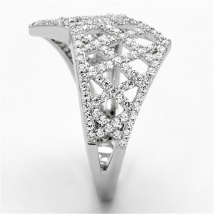 TS122 - 925 Sterling Silver Ring Rhodium Women AAA Grade CZ Clear