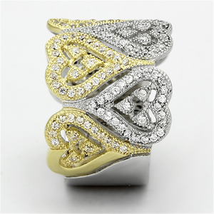 TS126 - 925 Sterling Silver Ring Gold+Rhodium Women AAA Grade CZ Champagne