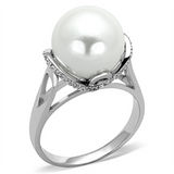 TS154 - 925 Sterling Silver Ring Rhodium Women Synthetic White