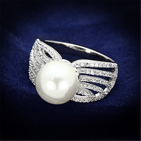 TS169 - 925 Sterling Silver Ring Rhodium Women Synthetic White