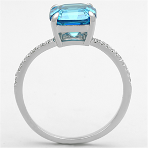 TS178 - 925 Sterling Silver Ring Rhodium Women Cubic Sea Blue