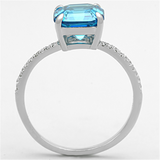 TS178 - 925 Sterling Silver Ring Rhodium Women Cubic Sea Blue