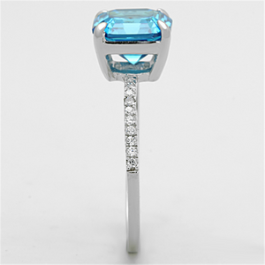 TS178 - 925 Sterling Silver Ring Rhodium Women Cubic Sea Blue