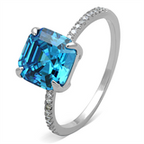 TS178 - 925 Sterling Silver Ring Rhodium Women Cubic Sea Blue