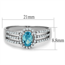 TS184 - 925 Sterling Silver Ring Rhodium Women AAA Grade CZ Sea Blue