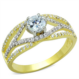 TS200 - 925 Sterling Silver Ring Gold+Rhodium Women AAA Grade CZ Clear