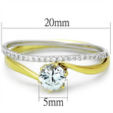 TS209 - 925 Sterling Silver Ring Gold+Rhodium Women AAA Grade CZ Clear