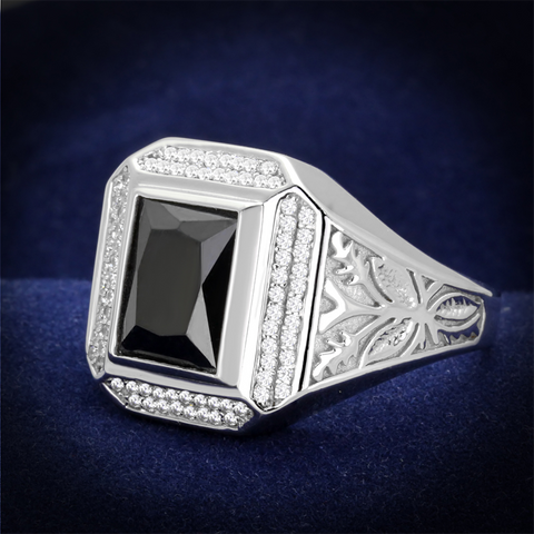 TS224 - 925 Sterling Silver Ring Rhodium Men AAA Grade CZ Black Diamond
