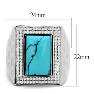 TS228 - 925 Sterling Silver Ring Rhodium Men Synthetic Sea Blue