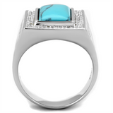 TS228 - 925 Sterling Silver Ring Rhodium Men Synthetic Sea Blue