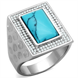 TS228 - 925 Sterling Silver Ring Rhodium Men Synthetic Sea Blue