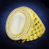 TS244 - 925 Sterling Silver Ring Gold Men Synthetic White