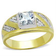 TS247 - 925 Sterling Silver Ring Gold+Rhodium Men AAA Grade CZ Clear