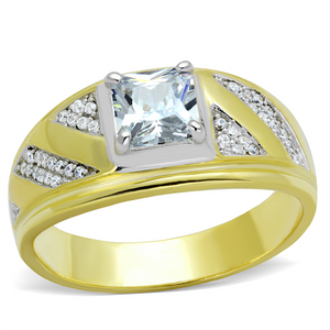 TS247 - 925 Sterling Silver Ring Gold+Rhodium Men AAA Grade CZ Clear