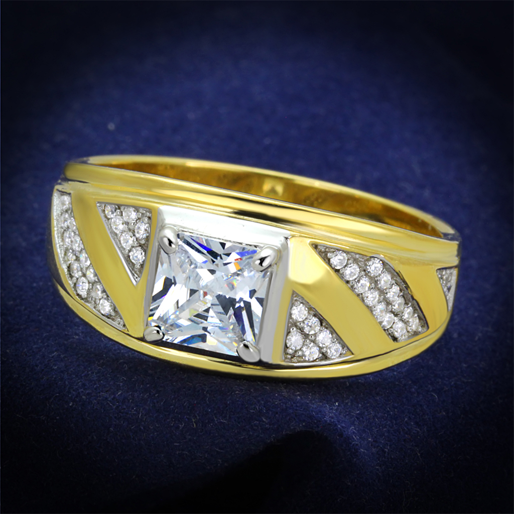 TS247 - 925 Sterling Silver Ring Gold+Rhodium Men AAA Grade CZ Clear