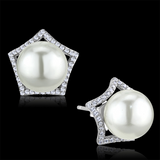 TS300 - 925 Sterling Silver Earrings Rhodium Women Synthetic White