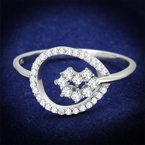 TS307 - 925 Sterling Silver Ring Rhodium Women AAA Grade CZ Clear
