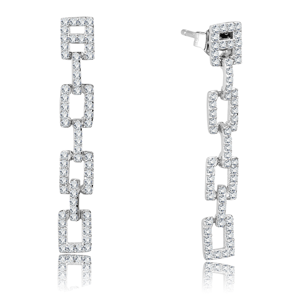 TS326 - Rhodium 925 Sterling Silver Earrings with AAA Grade CZ  in Clear