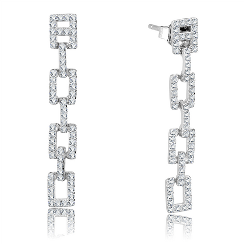 TS326 - Rhodium 925 Sterling Silver Earrings with AAA Grade CZ  in Clear