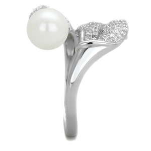TS329 - 925 Sterling Silver Ring Rhodium Women Synthetic White