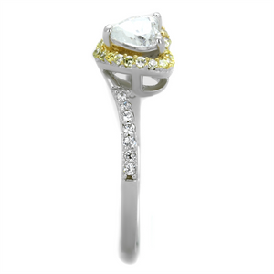 TS339 - 925 Sterling Silver Ring Reverse Two-Tone Women AAA Grade CZ Clear