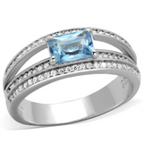 TS344 - 925 Sterling Silver Ring Rhodium Women Synthetic Sea Blue